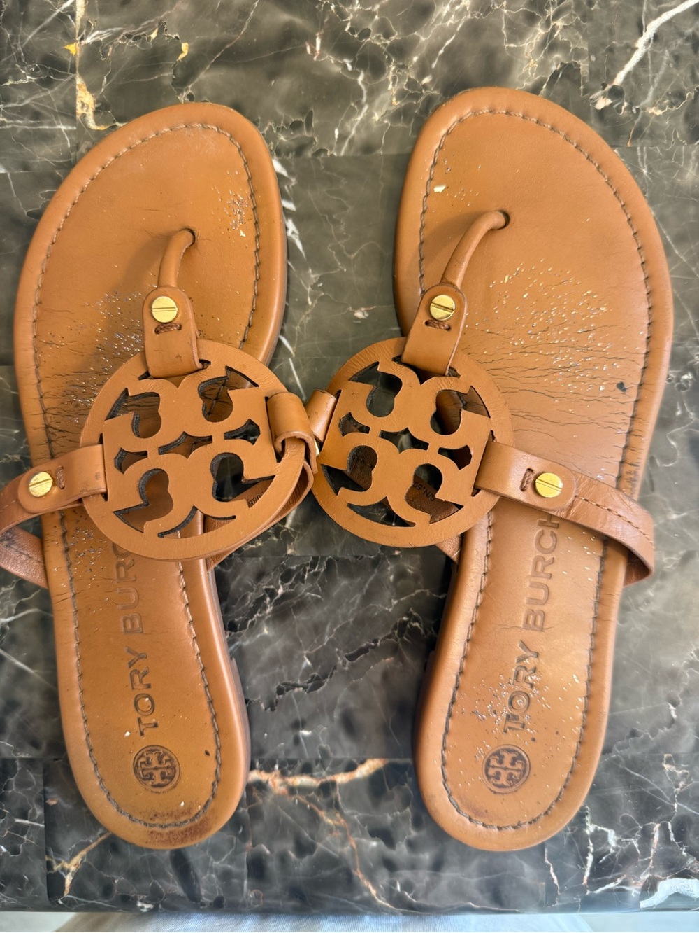 Tory Burch Miller Leather Sandals Tan Brown Size 8.5M